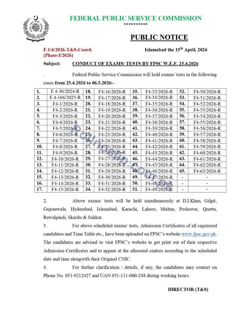 FPSC Roll No Slip Download Pdf 