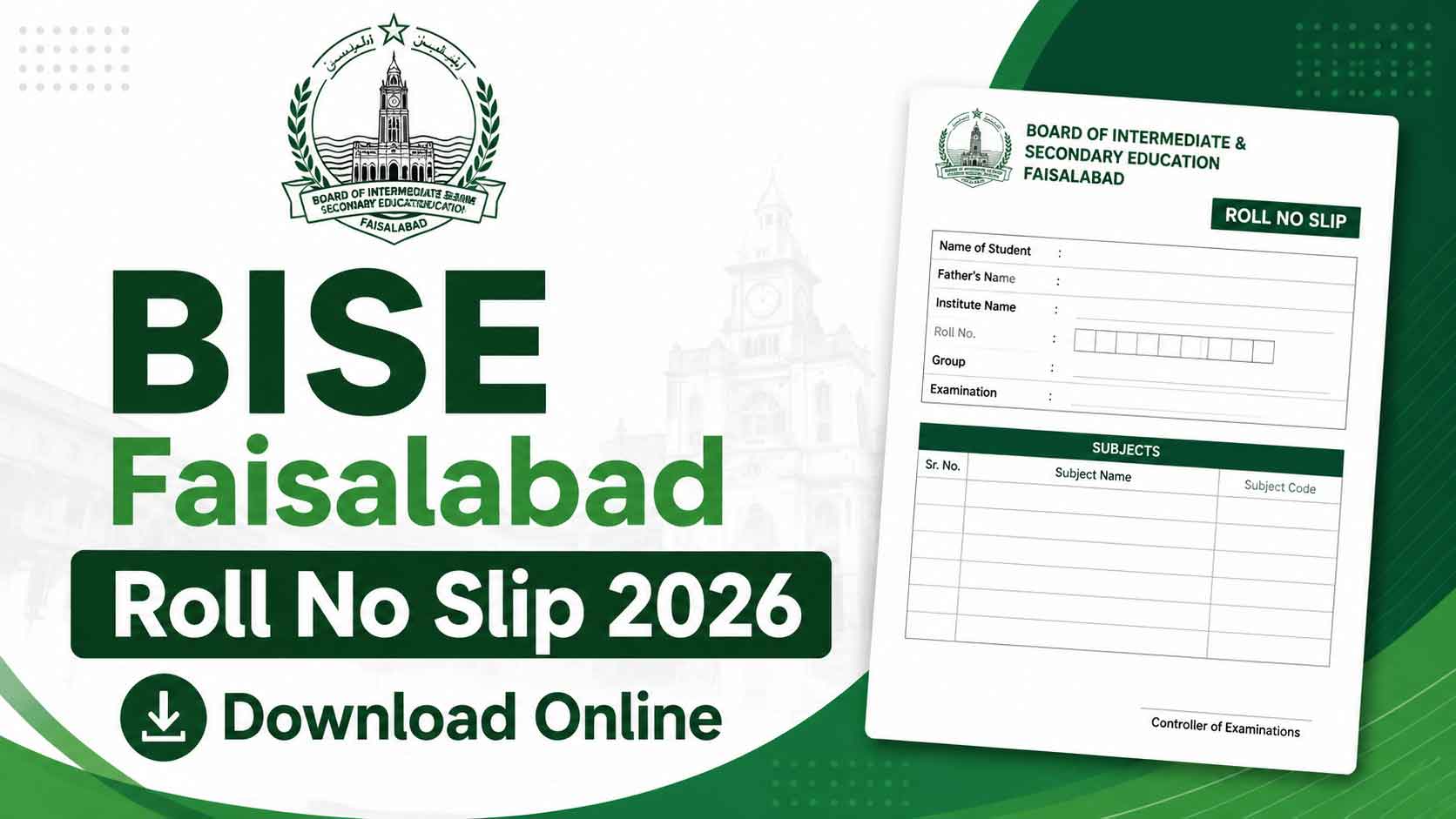 BISE Faisalabad Roll No Slip 2026