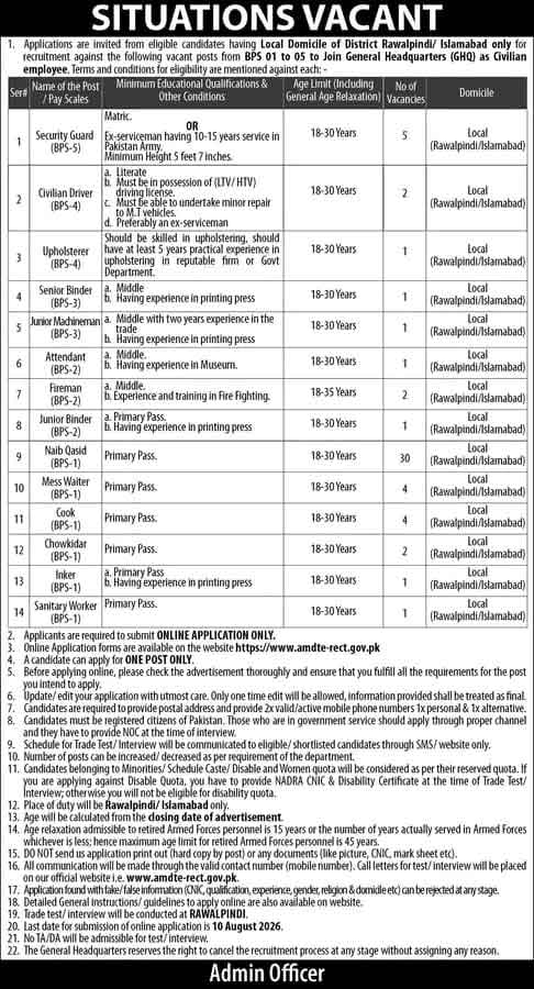 GHQ Jobs Advertisement 2026