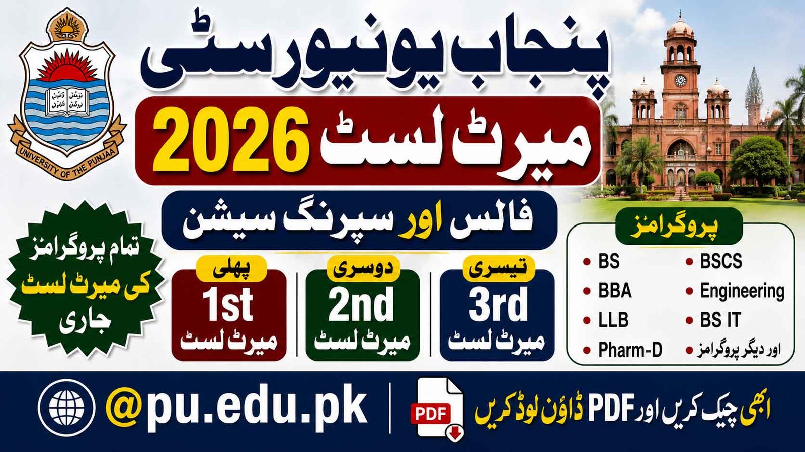 Punjab University Merit List 2026